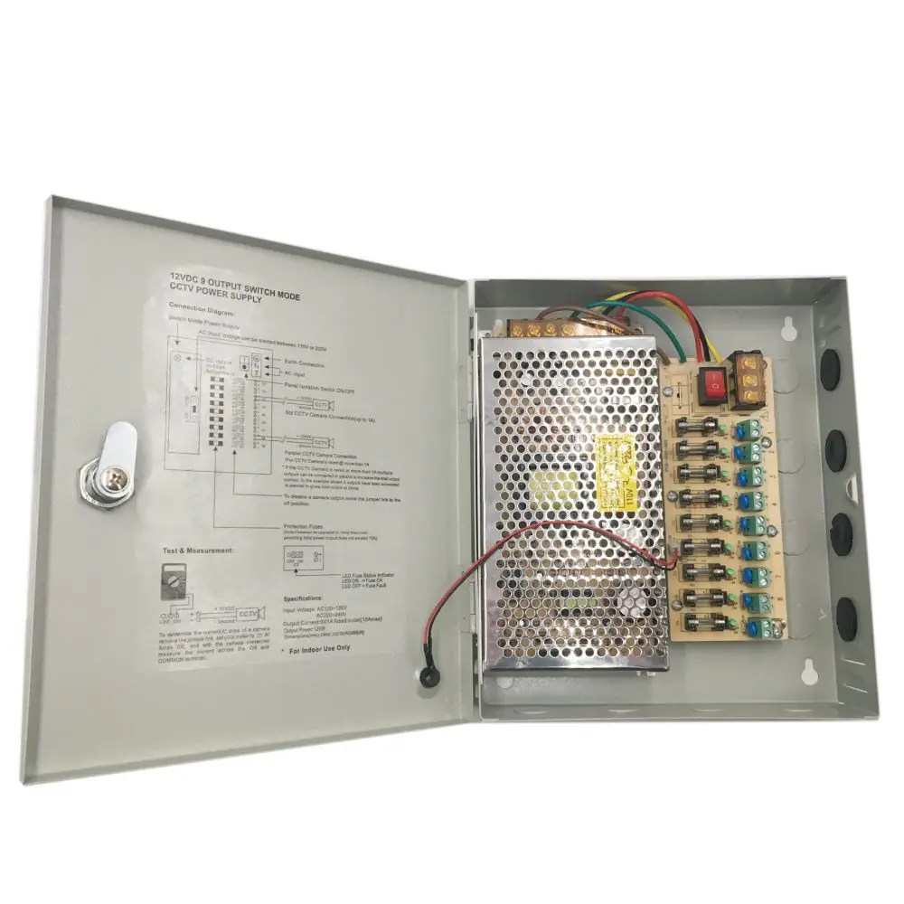 10a 9ch Cctv Camera Ce Fcc Rohs Certificated Power Supply Distribution Box With 12 V 10a 120w Cctv Power Supply