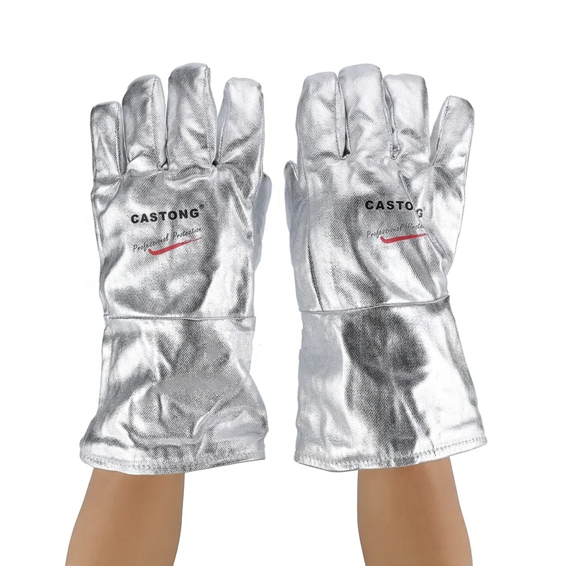 Stock Item 1000 Degree Radiant Heat Glossy Aluminum Color Heat Protective Aluminized Safety Work Gloves