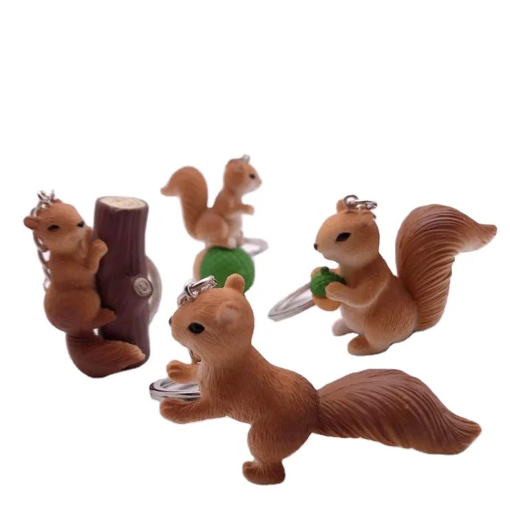 Creative simulation of green forest animal series micro landscape ornaments cute squirrel key chain bag car pendant