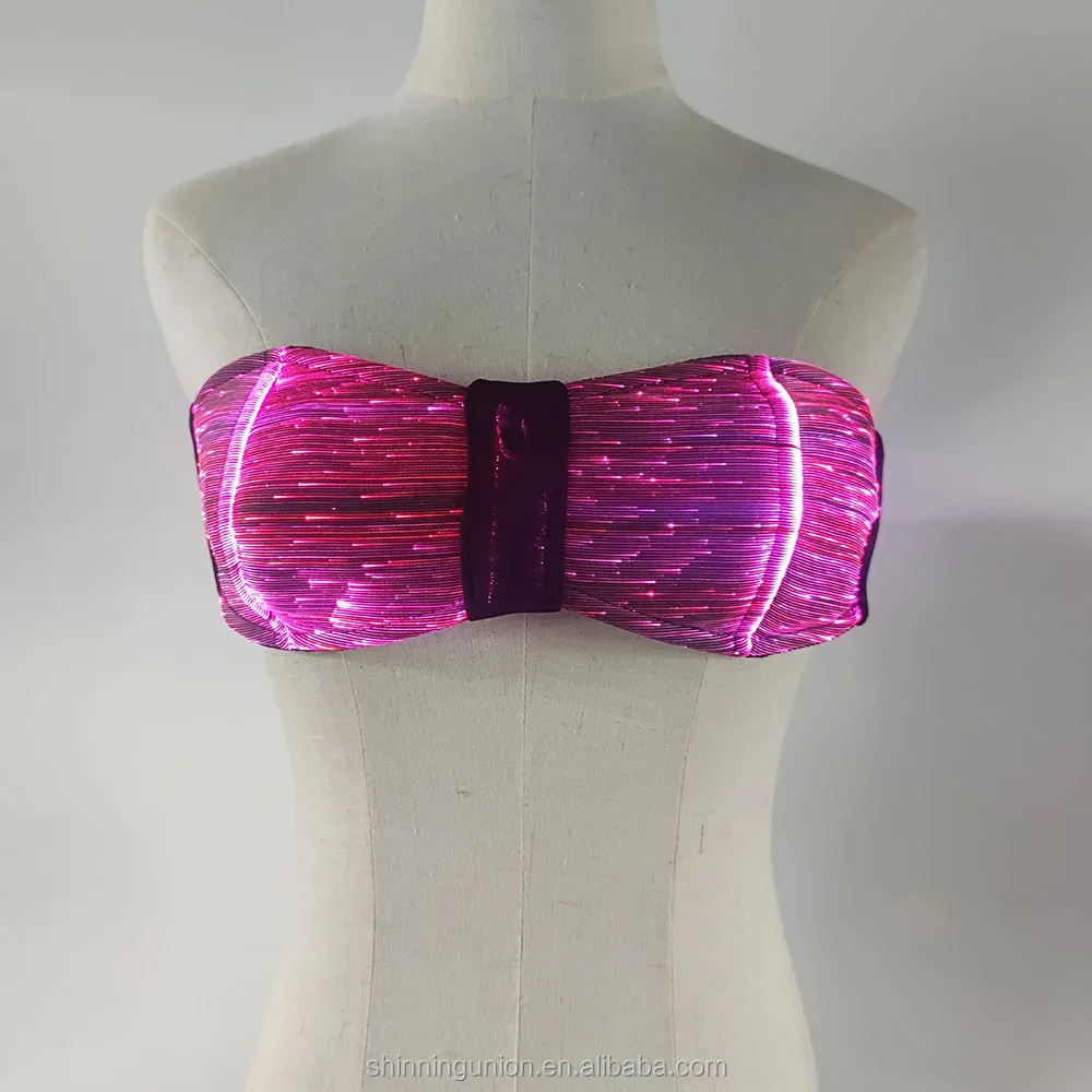 LED Light Up Festival Bra - Glowing Rave Wear Dance Costumes Sexy Club LED Light Girl Bra and Panty for Party Full Color LED Bra