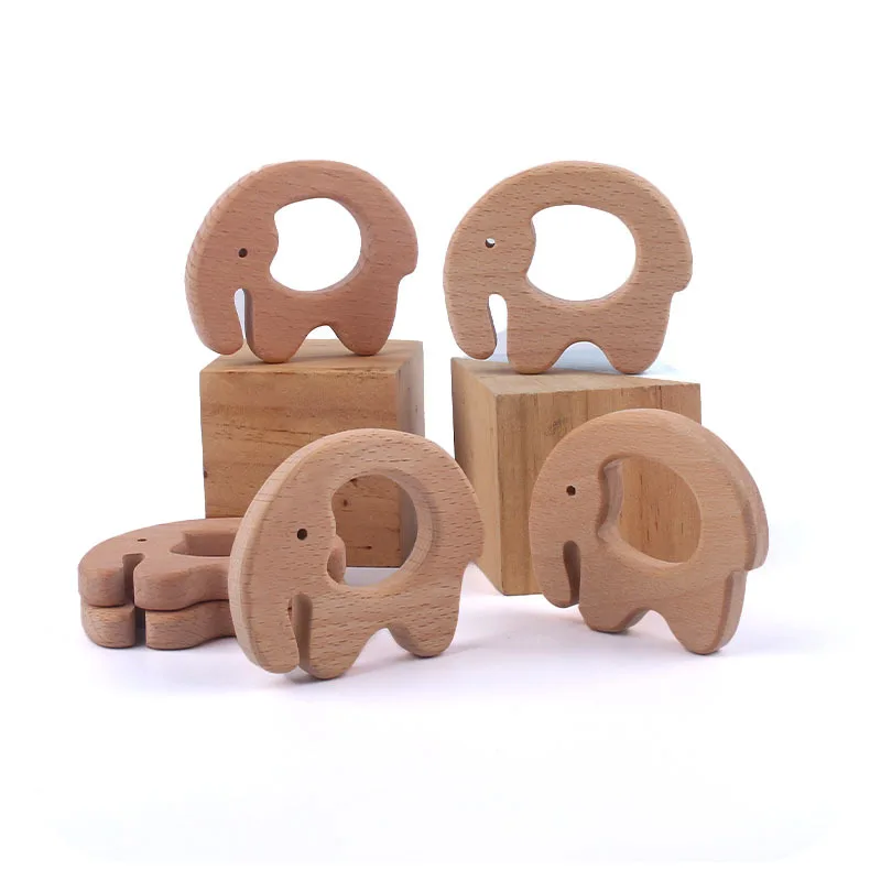 Wooden Elephant Animal Shape Animal Teether Jewelry Pendants Baby Toys Teether for Necklace