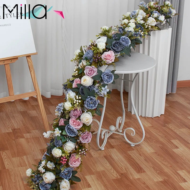 Floral Table Runners for Wedding Artificial Silk Flower Wedding Background Wall Decoration