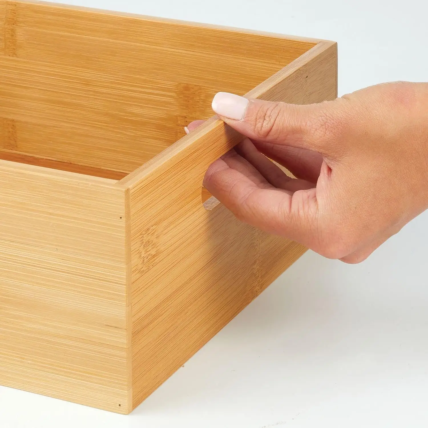 6PACK Bamboo Wood Organizer Storage Bin Open-Top Box with Built-In Handles for Kitchen Pantry Organization