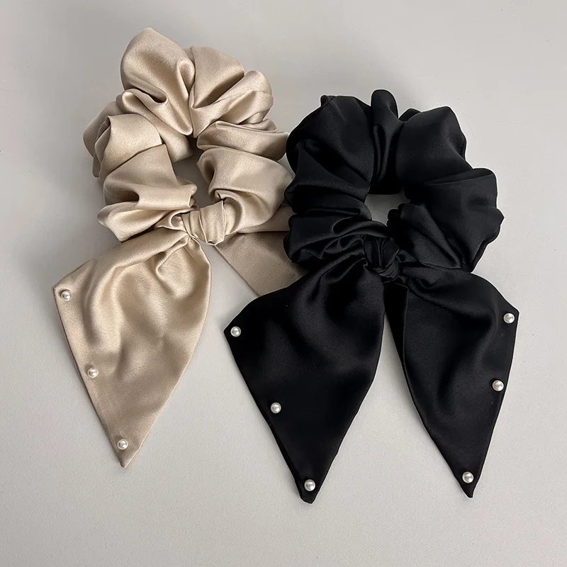 pearl Hair Scrunchies Women Accessories Fabric Elastic Hair Band Hair Ties Girls Pearl Satin Scrunchies