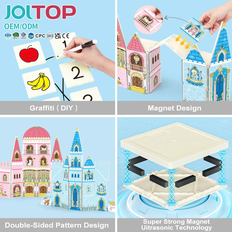 Toddler Kids Educational Toys 3D DIY Magnet Blocks Set Clear Magnetic Building Block Tiles For Children
