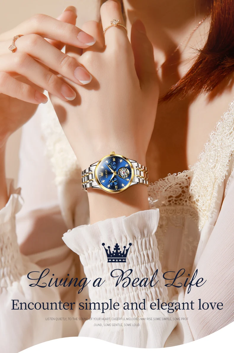OLEVS 6608 Fashion Watches Luxury Tourbillon Style Original Automatic Mechanical Watch for Women Waterproof Luminous Lady Clock