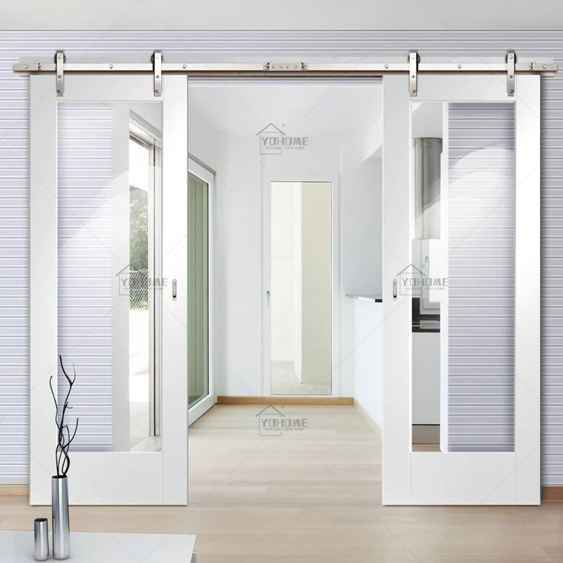 Yohome custom Shandong barn door interior glass sliding barn door double track double barn door