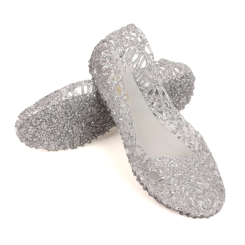 2022 summer latest women jelly shoes ladies PVC plastic bling pink gold wholesale shoes lady transparent jelly sandals