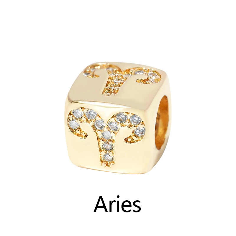 Wholesale Horoscope Jewelry Customized Diy Bracelet Square Spacer Bead Charm Gold Plated Bracelet Zodiac Sign Charms
