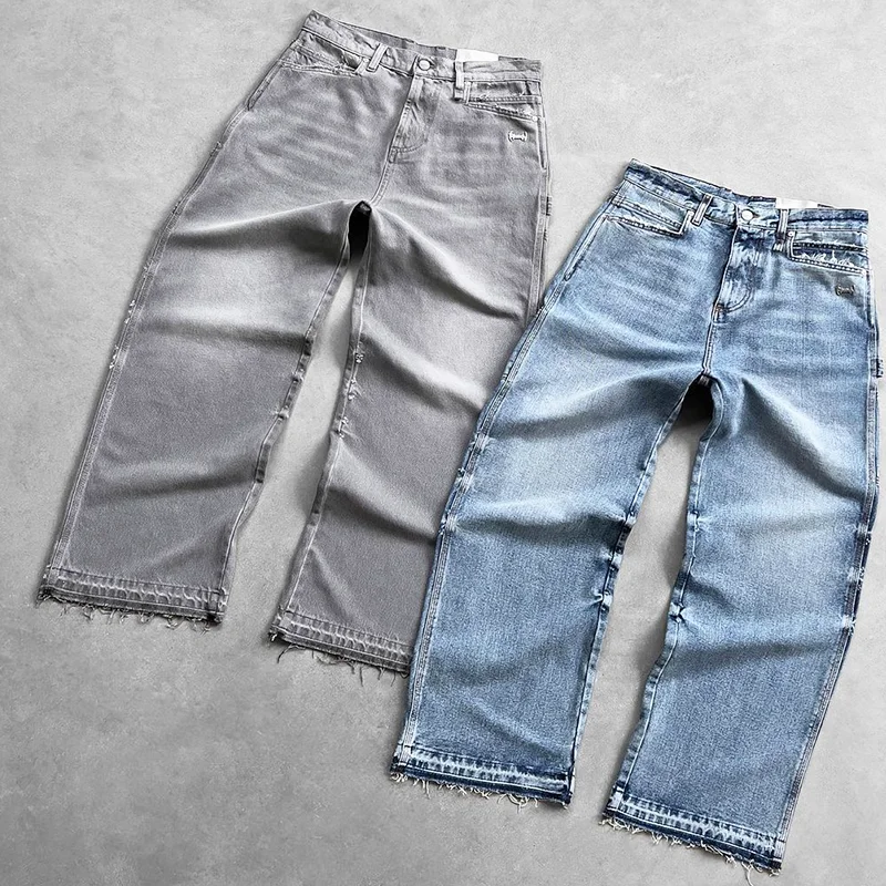 Custom streetstyle trend pure wash pants stonewashed denim jeans casual baggy jeans for men