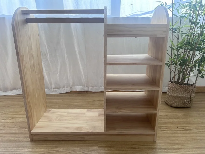 Montessori Kids Wardrobe Clothing And Costume Organizer Wooden Hat Cabinet Storage Clothing Rack Wood Children Clothes Rack