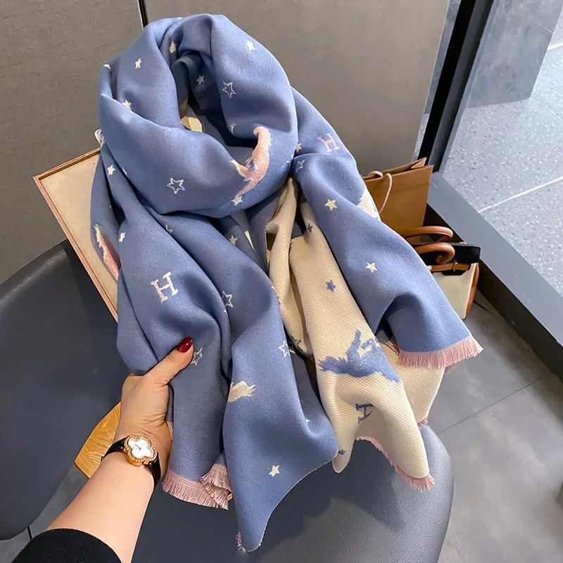 2023 New Luxury Designer Horse Pattern Blanket Shawls For Women Winter Warm Double Sided Cashmere Scarves Pashmina Shawls Stoles