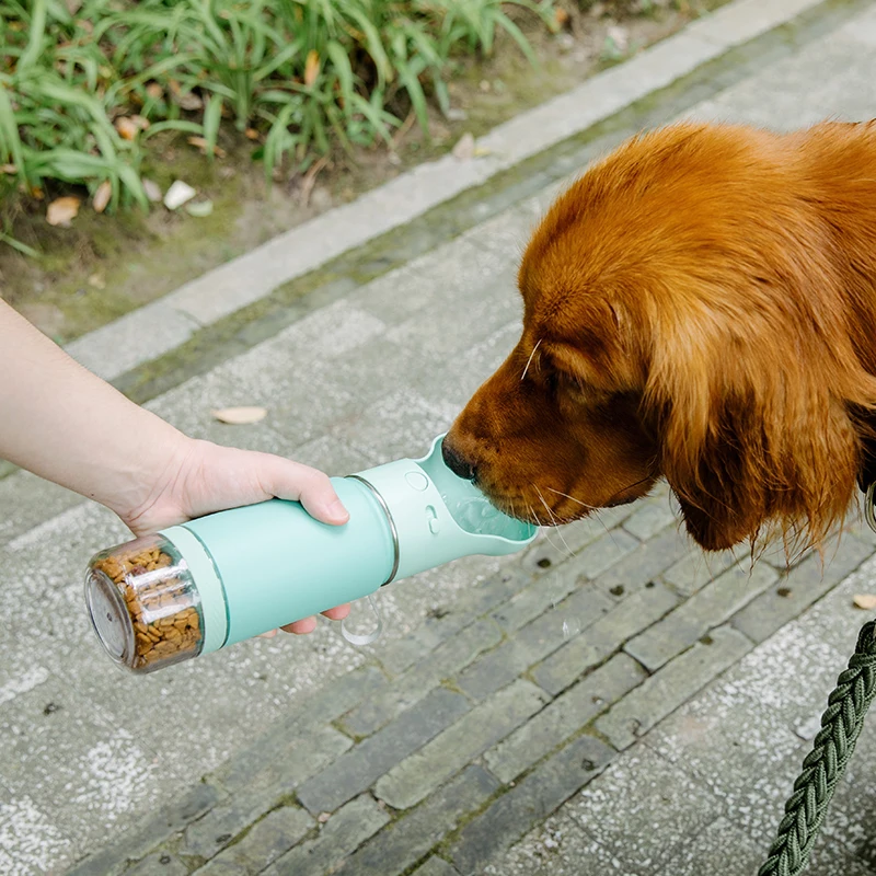 Hot sale 2 in 1 14oz18oz 22oz outdoor travel pet dog stainless steel Leak Proof dog Water Bottle with detachable bowls feeders