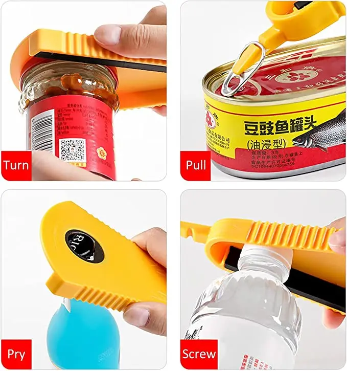 Household Multifunctional Bottle/ Can Opener Opens Any Size/Type of Lid Effortlessly Grip Jar Opener