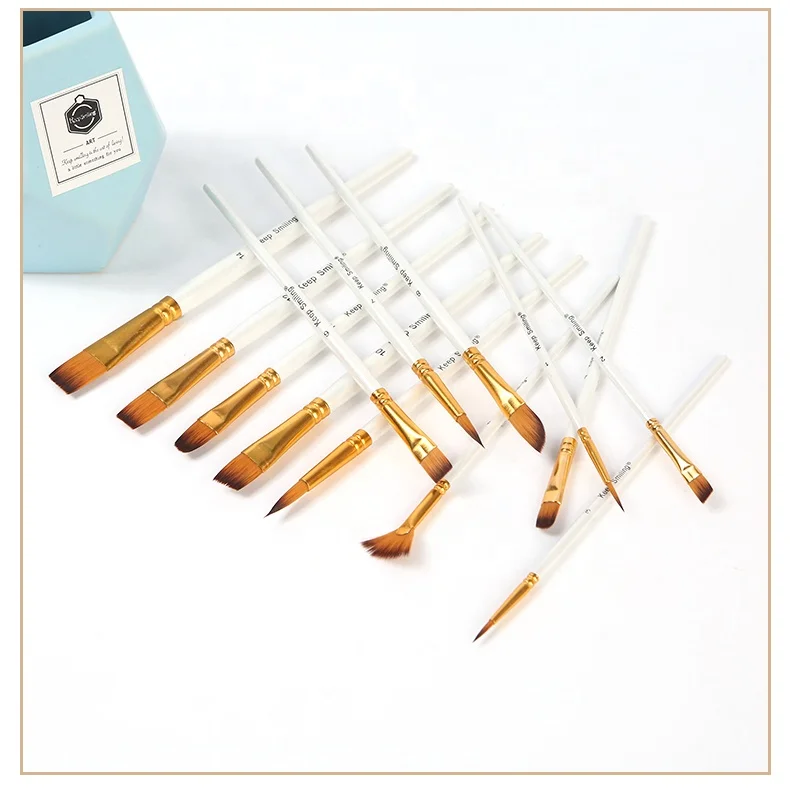 Keep Smiling 13pcs High Grade Nylon Hair Acrylic Paint Brush Set For Acrylic Watercolor Gouache Oil Painting