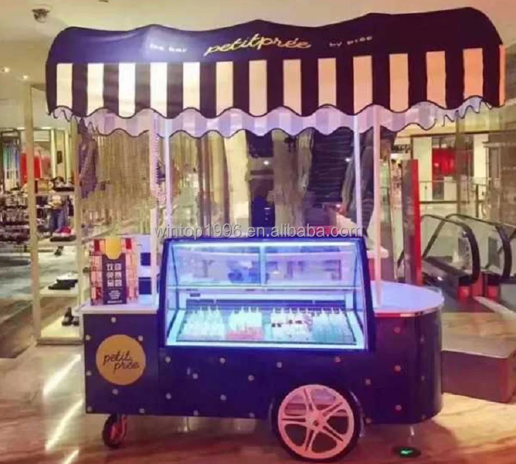1.6m Italian gelato ice cream cart with sunshade outdoor ice cream sales cart with washbasin and faucet ice cream push cart