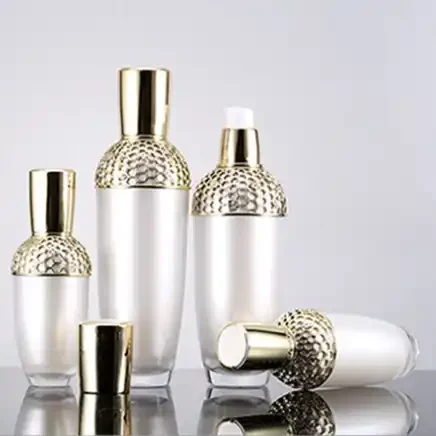 New Recyclable 30g 50g 30ml 50ml 100ml Acrylic Round Shoulder Golden Pearl Cosmetic Packaging Lotion Pump Bottle Cream Jar Set