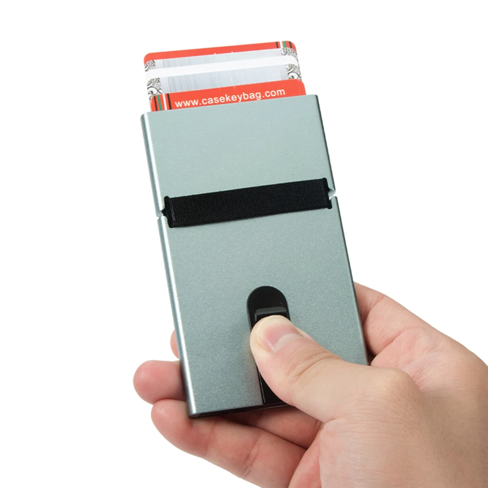 Casekey Mini Slim Metal Smart Wallet Minimalist RFID Shield Card Case Box Aluminum Pop-up Business Credit Card Holder for Men