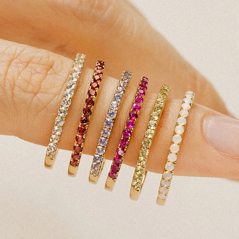 Small Eternity  Multistone Bezel Setting Bagues Luxe 1 Gram Gold Ring 12 Red Birthstone Natural Garnet Rings
