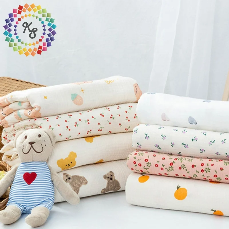 100% Cotton Double Layer Gauze Muslin Printed Fabric For Baby Swaddle