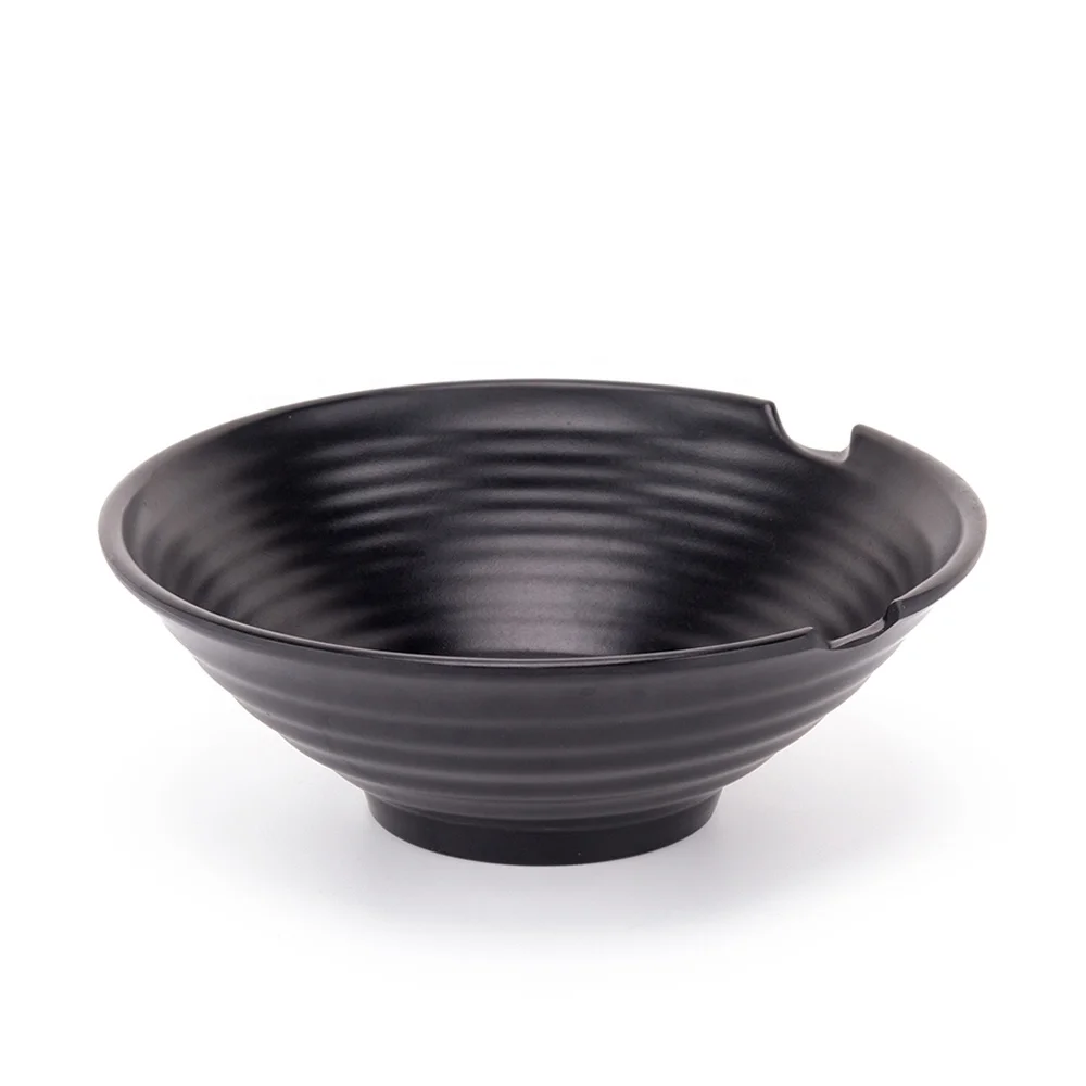 Wholesale Custom Black Frosted 9 Inch  Notched Melamine Japanese Ramen Bowl