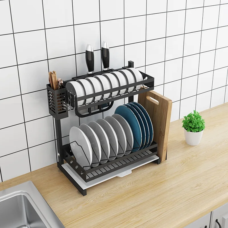 dish rack for kitchen with accessories tableware drain rack black storage organization dish drainer drying rack