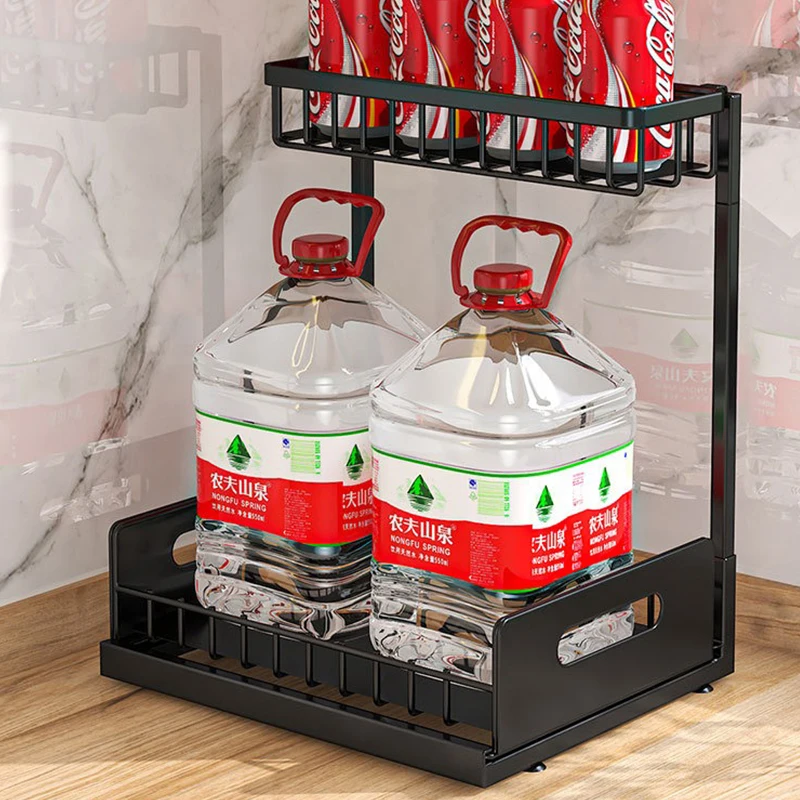 Luxury Spice Rack Metal Pull Out Double Layer Under Sink Organizer Seasoning Storage Shelf Racks