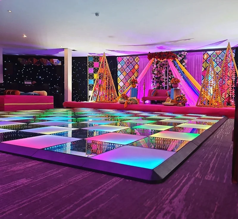 Customized illuminated tempered flooring 3d mirror led lighted dance floor tiles wall-mounted or dance floor use
