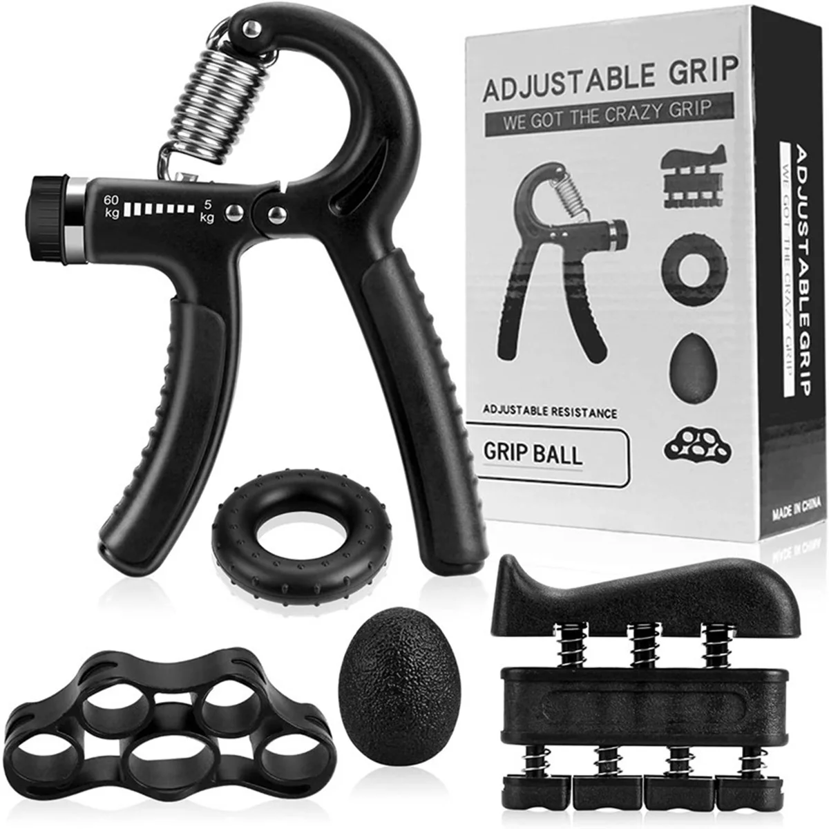 Good quality 5 pcs strength trainer counting adjustable gym hand grip strengthener set