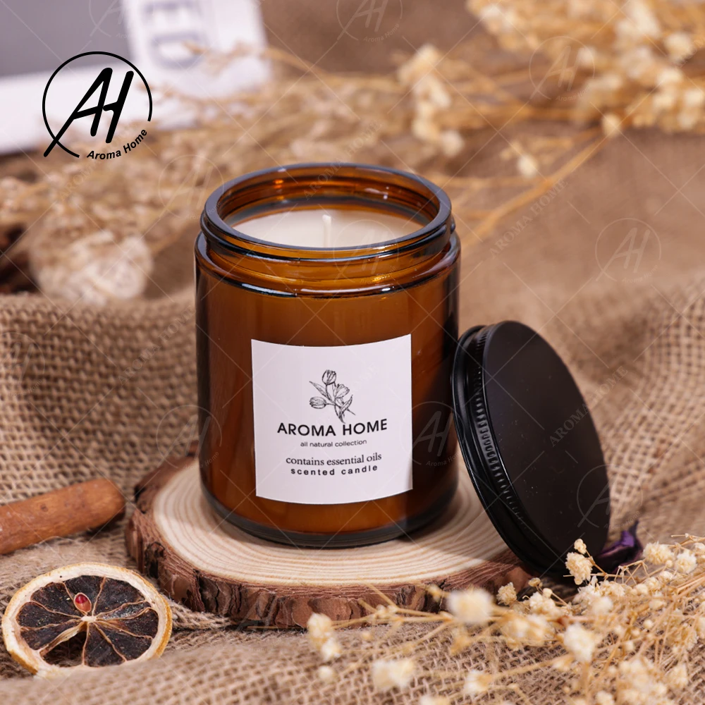 2023 Luxury Hot Sell New Design Manufacture Amber Glass Soy Wax Scented Candle Jar Soy Candles