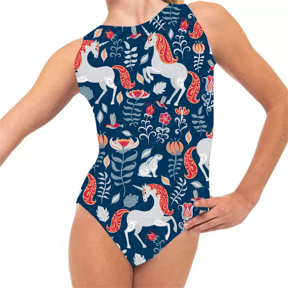 Wholesale Training Dancewear Unicorn Ballet Dance Practice Wear Sleeveless Sublimation Gymnastics Leotards For Girls