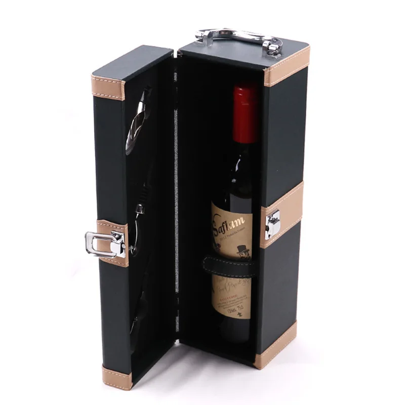 Promotional manufacture eco-friendly single bottle pu leather wine case gift box