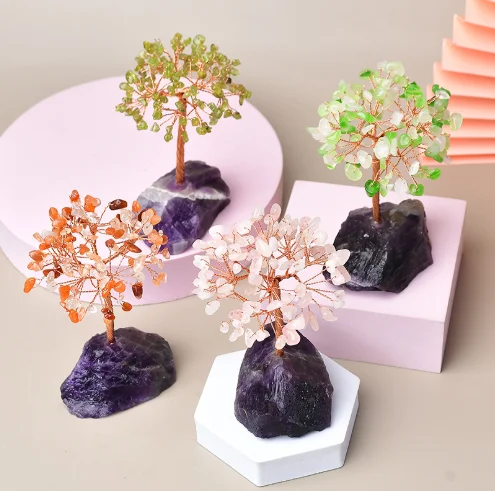 Healing Amethyst Base Chakra Gemstone Tree for Energy Healing Feng Shui Fortune Good Luck Wealth & Prosperity