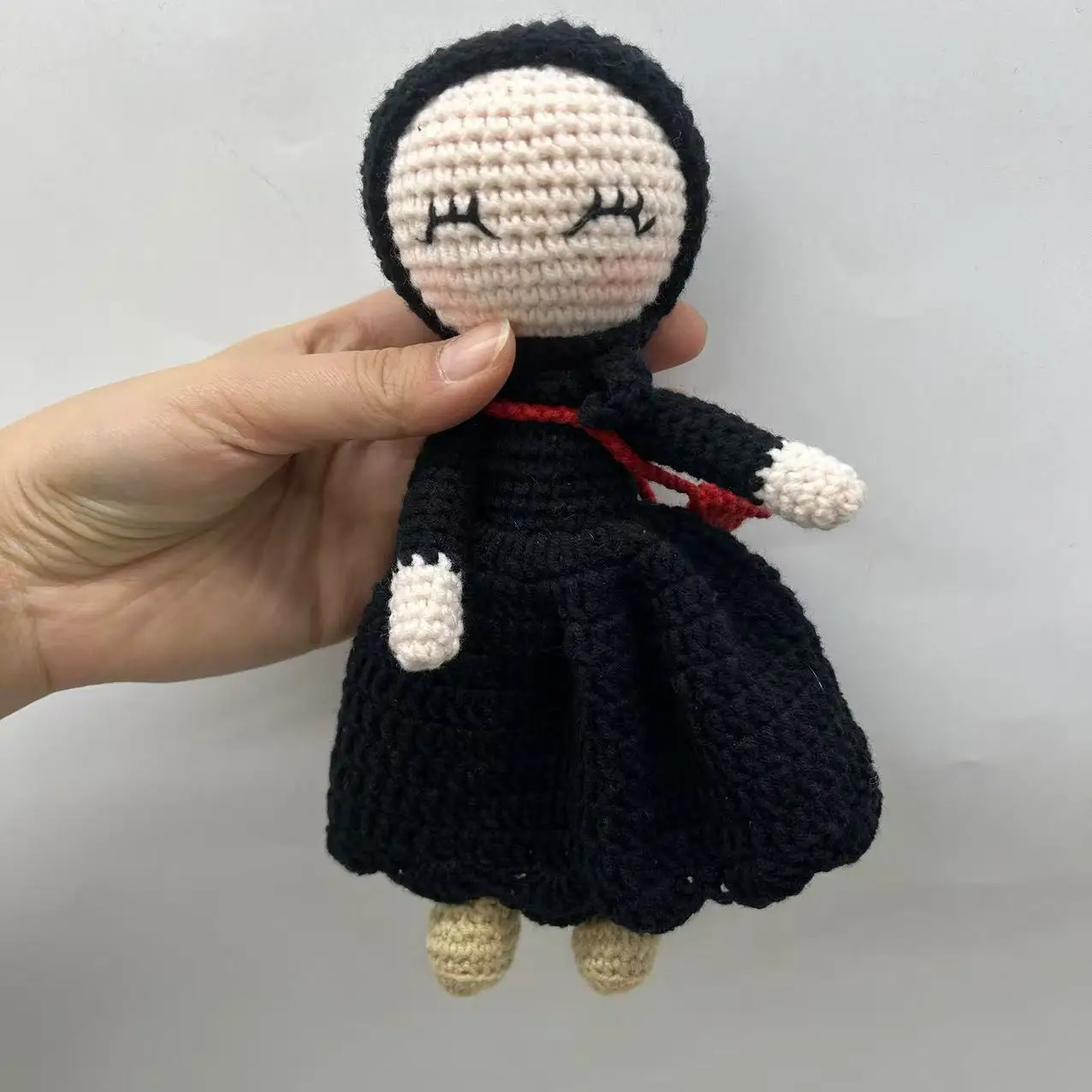 Hand Crochet Black Dress Muslim Dolls with Cute Watermelon Keychains Milk Cotton Material Black Hijab Dolls for Kids