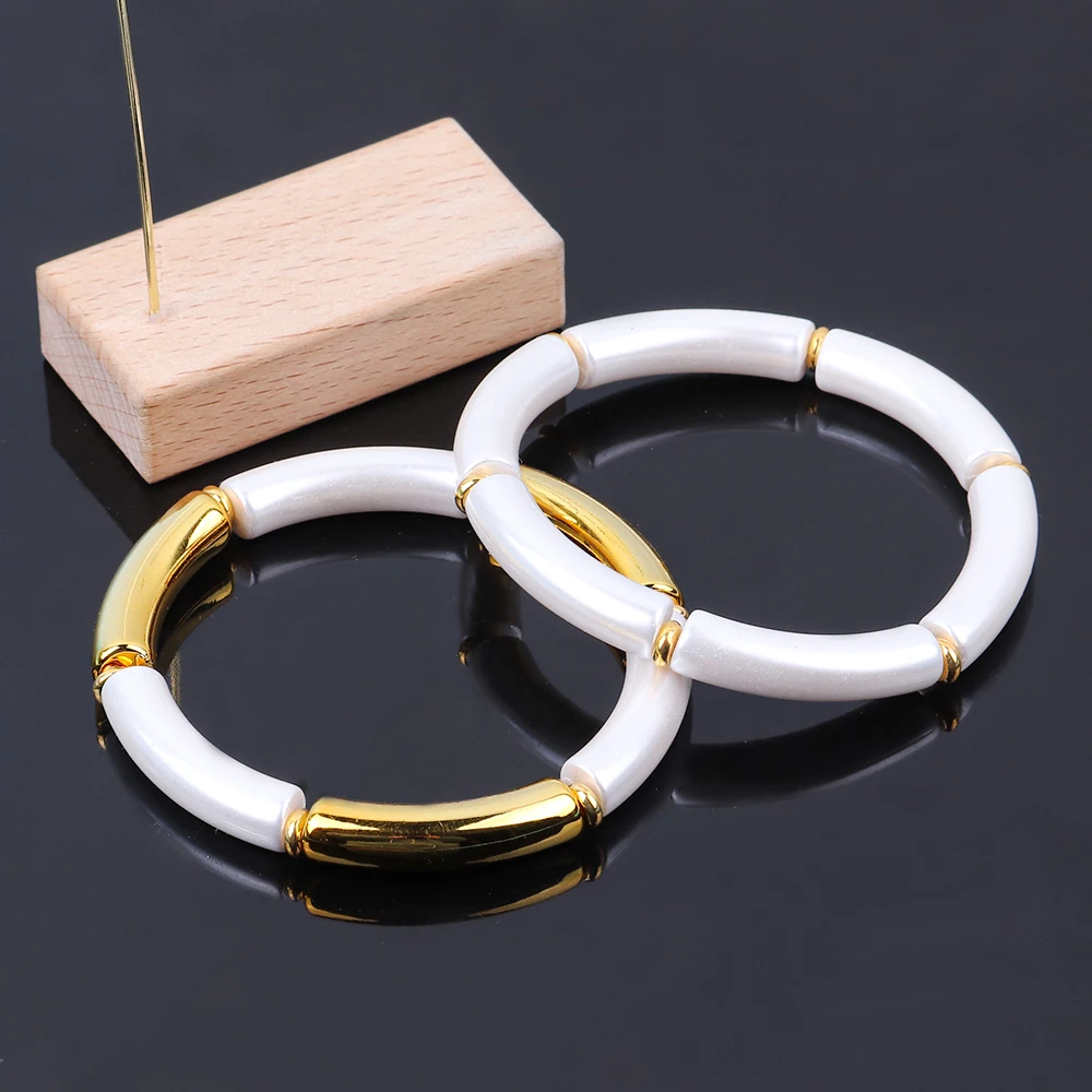 Wholesale Original Metal Septum Pearl White Gold Pipe Bead Custom Acrylic Bracelet For Women Unisex