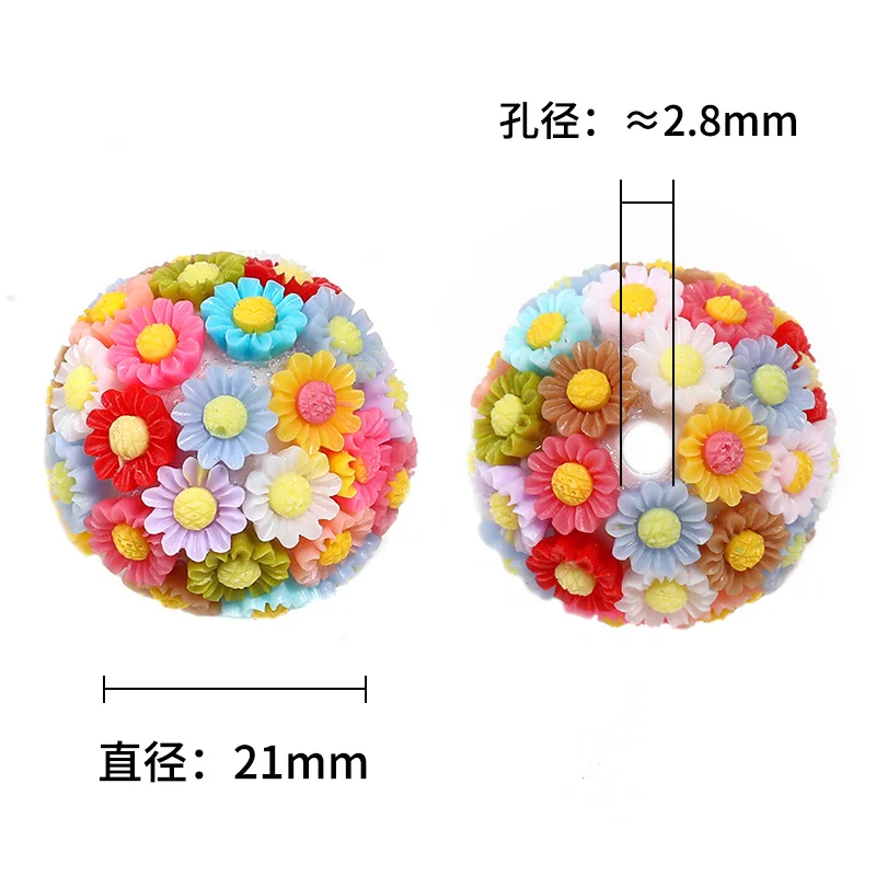 Heavy acrylic flower ball beaded color resin small flower through hole round beads diy loose bead jewelry accessories