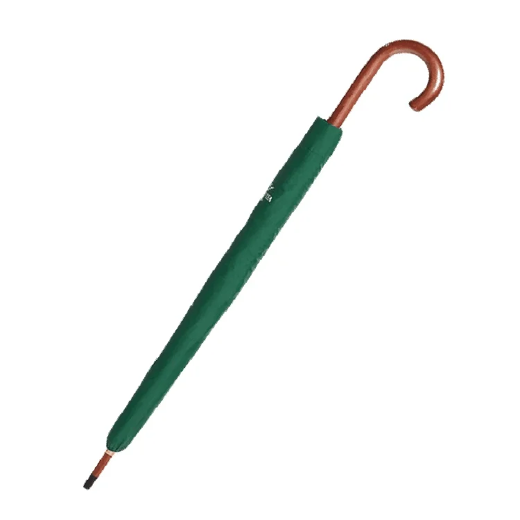 Umbrella Factory Wholesale J Wooden Handle Straight Sticks Wood Umbrella Custom Automatic Straight Umbrella With Logo