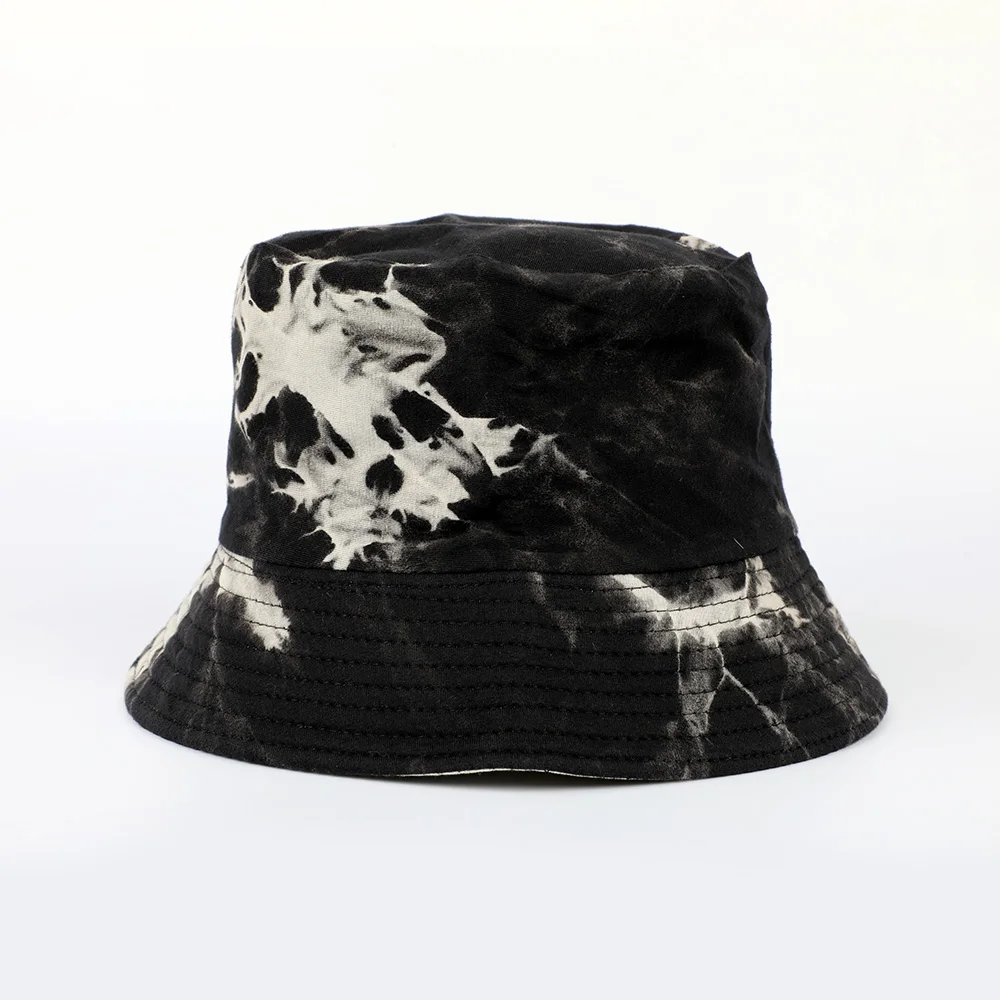 Brand New Fashion Type Adults Black Cotton Foldable Printing Tie Dye Custom Logo Outdoor Bucket Hat Fishing Cap