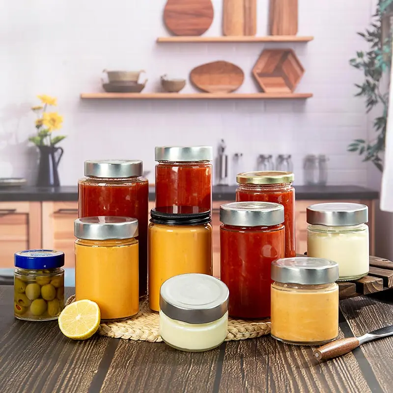Almacenadores De Vidrio Storage Jar 106ml 212ml 314ml Food Glass Jar Container For Packaging Honey Jelly With Deep Metal Lid//