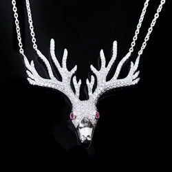 High quality silver plating micro pave CZ deer antler pendant Hannibal necklace