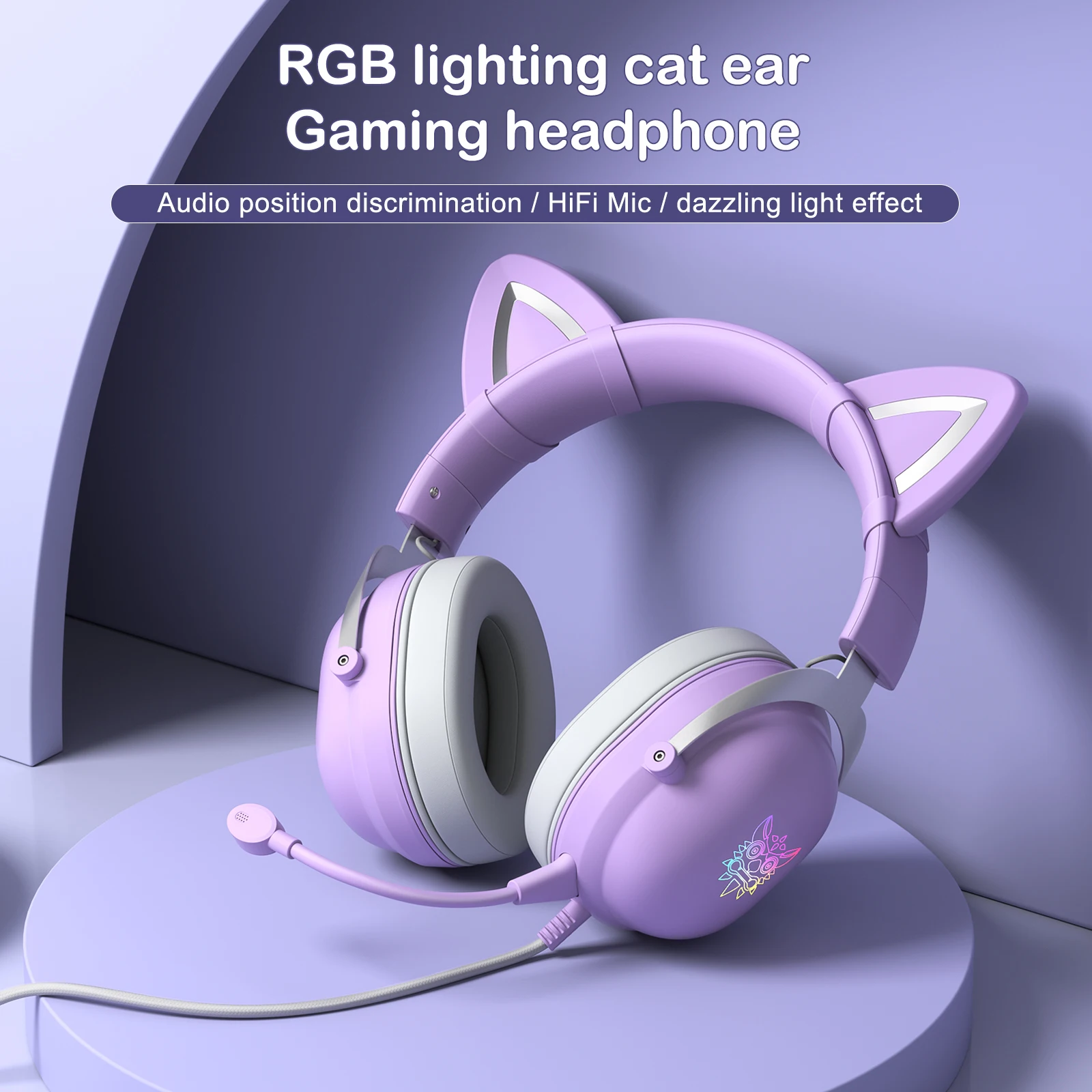 Onikuma X11 purple hoofdtelefoon audifonos de cable corded gaming anc stereo audio cat wired earphones with mic