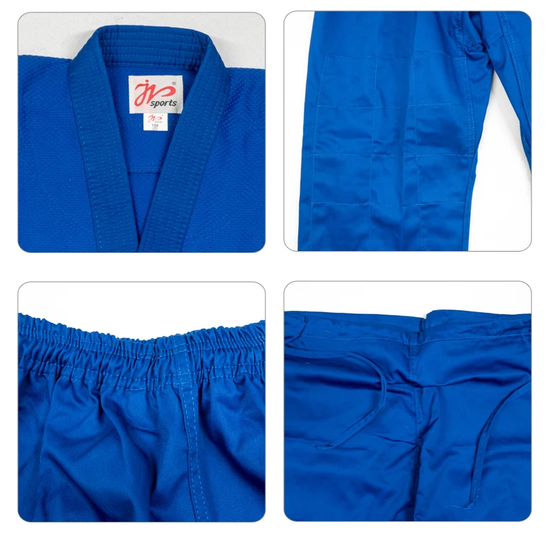 100% Cotton Brazil Judo Gi Uniforms Bjj jiu-jitsu wushu Kung fu clothing training sets Men Woman Child White & Blue With Blet