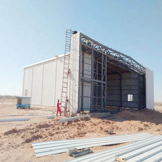 Strong resistant storm wind pre-engineering steel structure  aircraft hangar