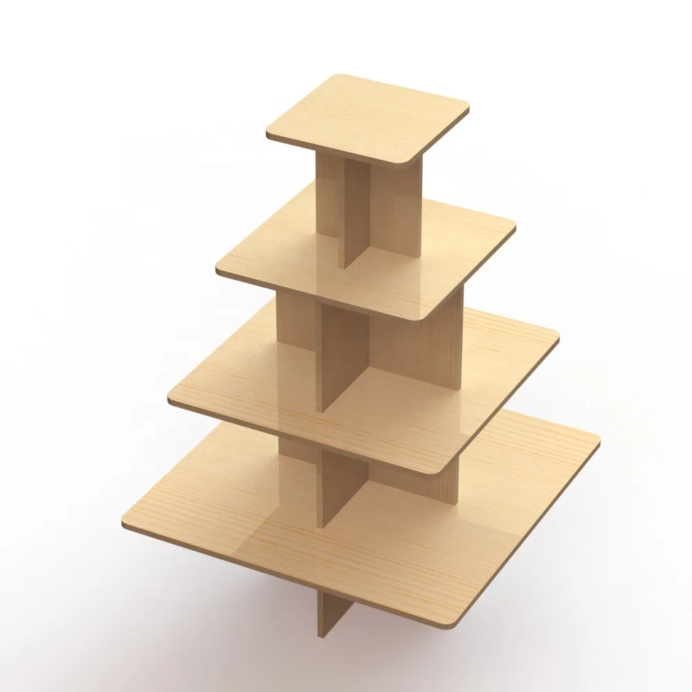 Square Shelves Retail Display Stands 4 Layers Shelving System Display Rack MDF Table Display Rack