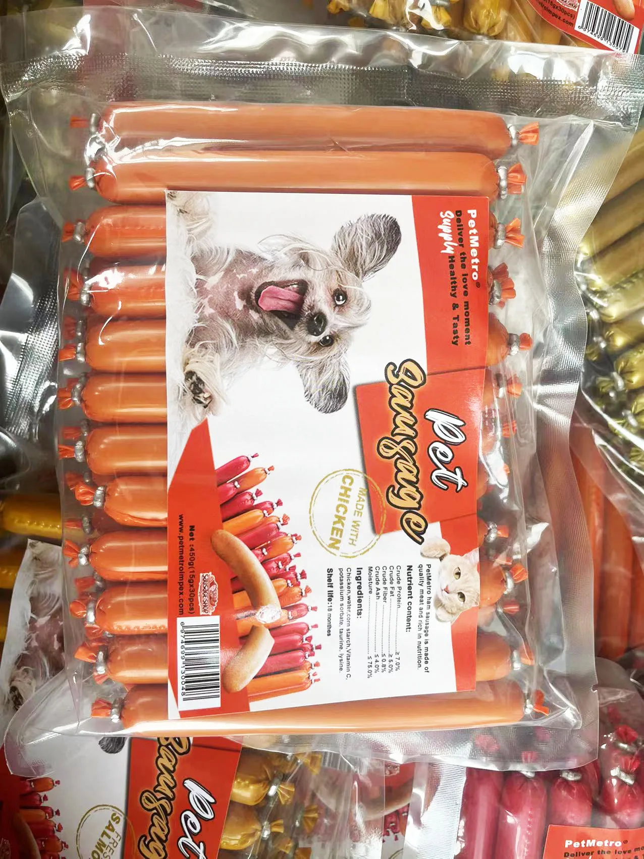 Factory direct pet snacks high quality natural chicken beef ham sausage cat dog sausage High Protein Pet Snacks Ham