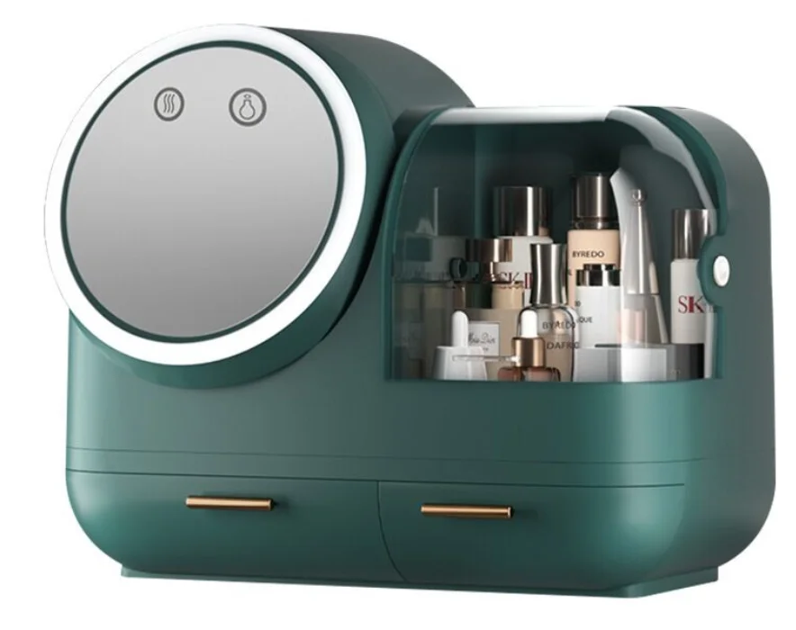 
With LED lamp mirror web celebrity cosmetics storage box desktop skin care products storage rack dust drawer makeup box 