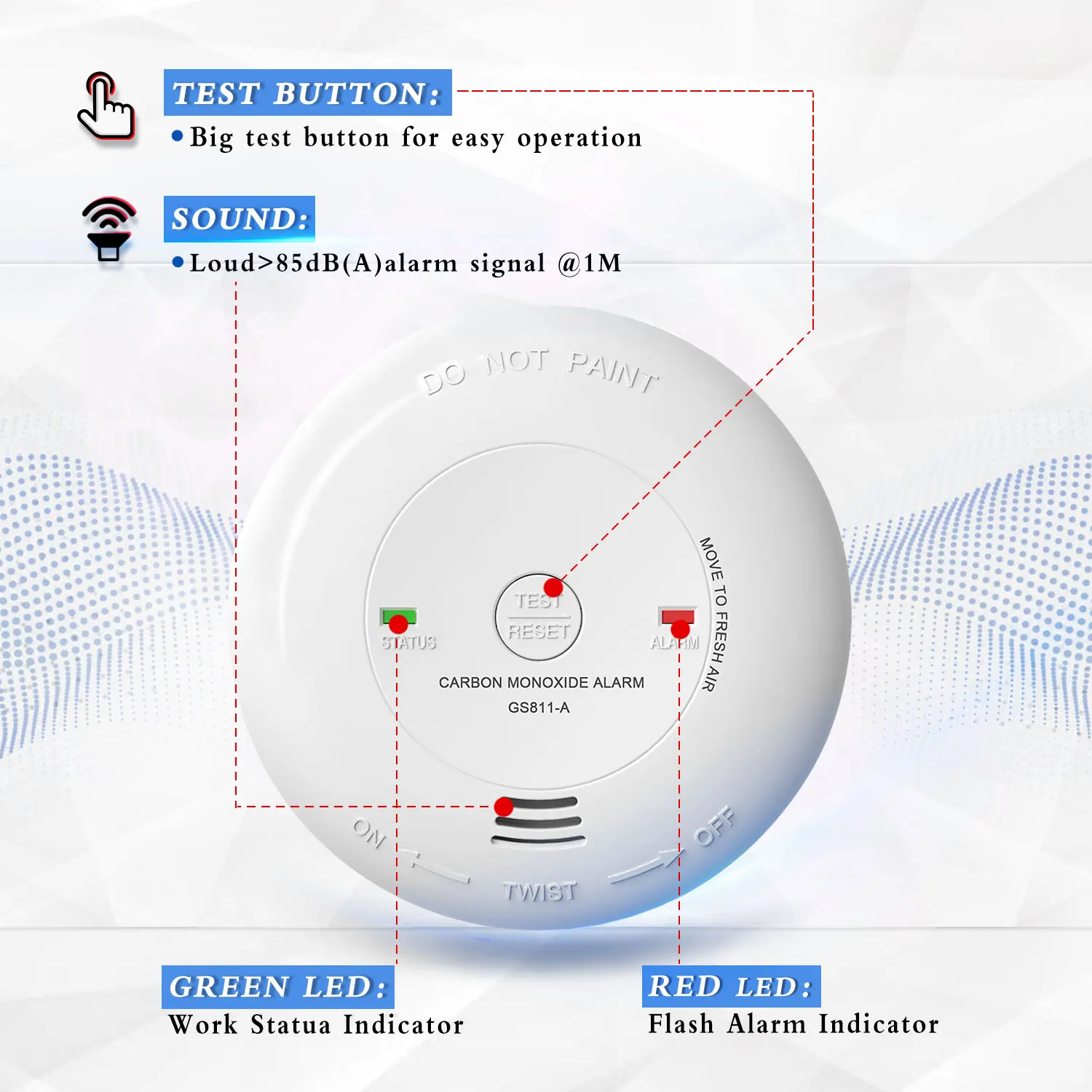 
Manufacture UL portable life use saver monoxide battery operated carbon co listed fire alarm detector 