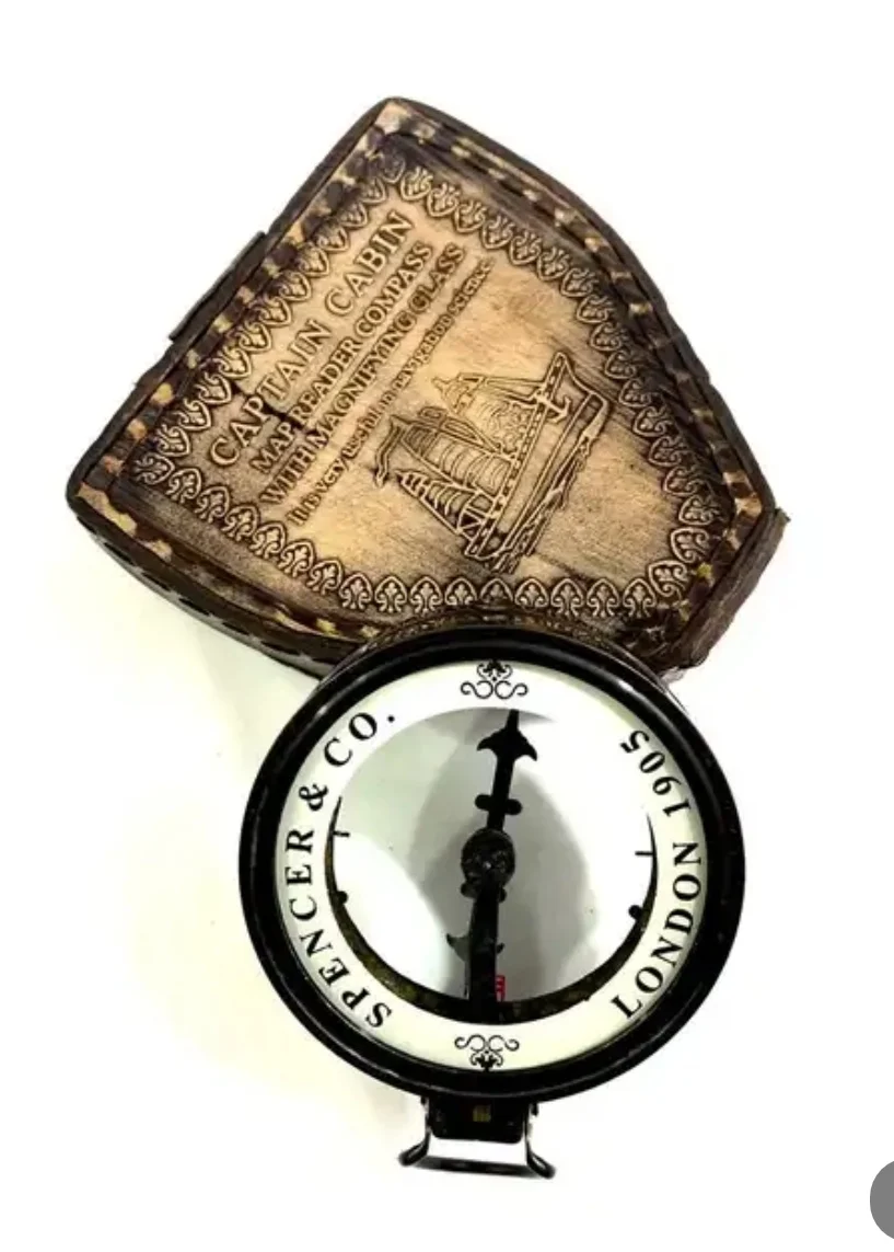 Antique 3-Inch Spencer Brass Compass Nautical Portable Guide Home Office Navigation Hiking Sports Vintage Table Top Decor
