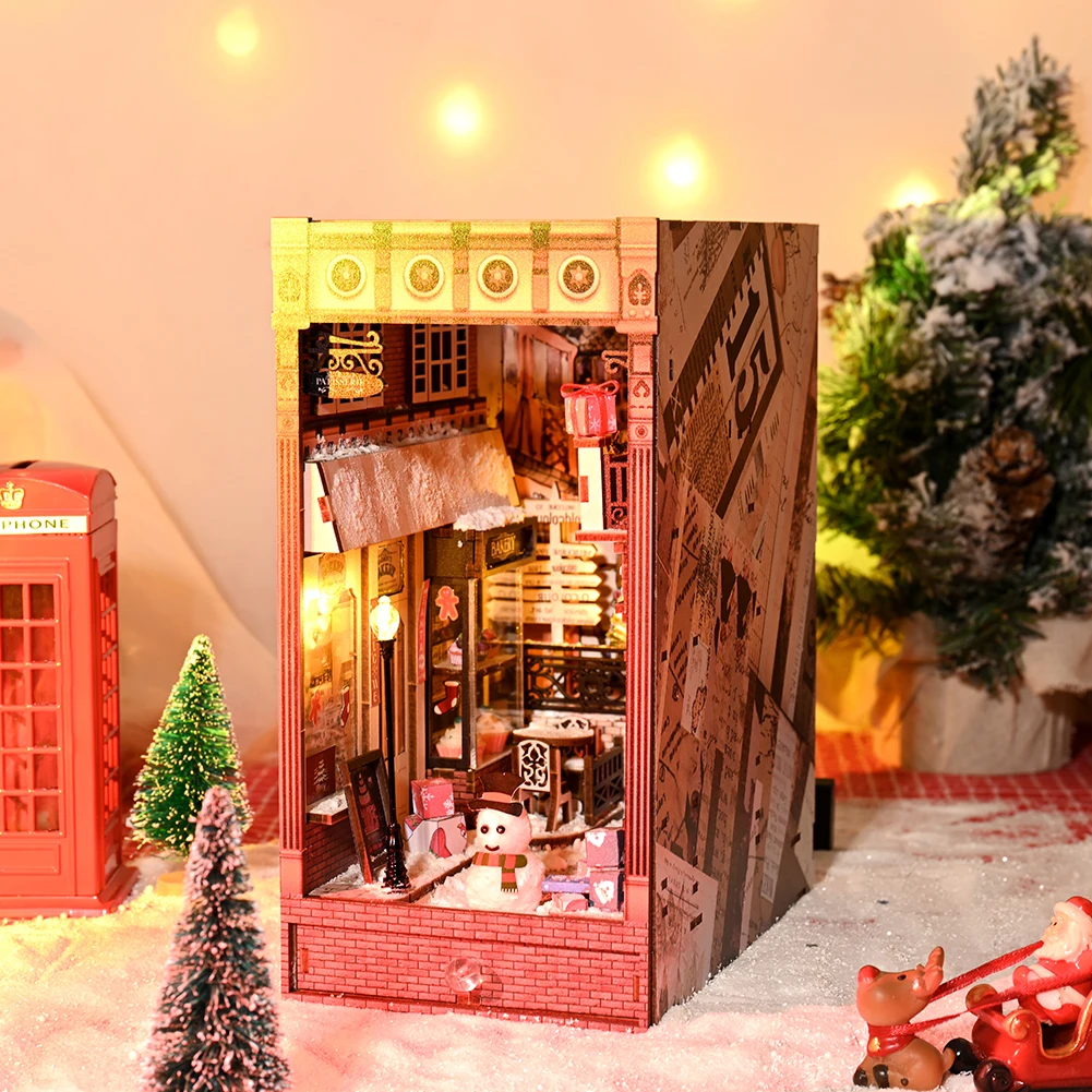 IIECREATE 3D wooden Puzzle For Adult Jolly Christmas Promenade DIY Miniature House Book Nook