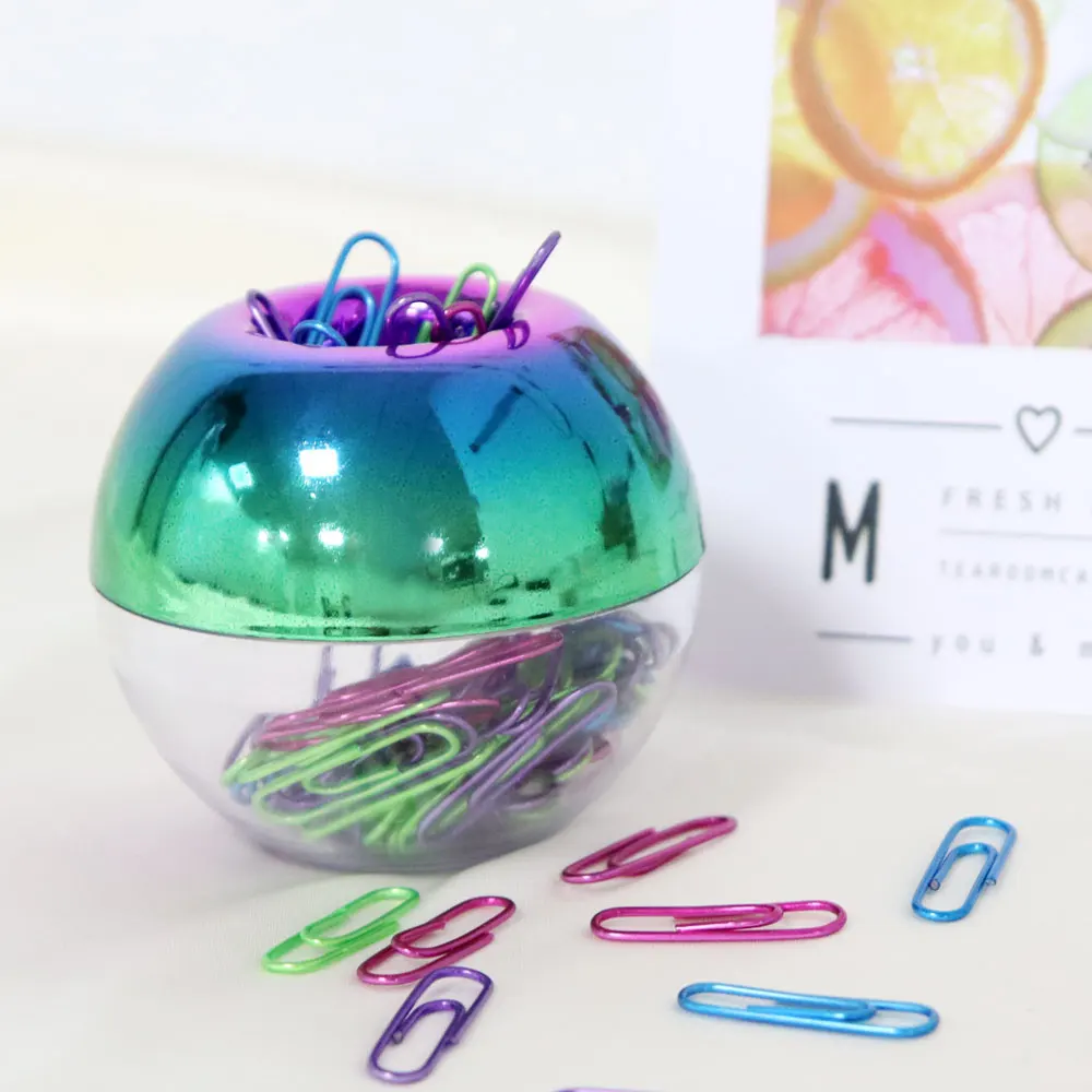 Holographic Colorful Paper Clip Dispensers Red Blue Green Purple Smooth Steel Paperclip Bookmark Magnetic Holder
